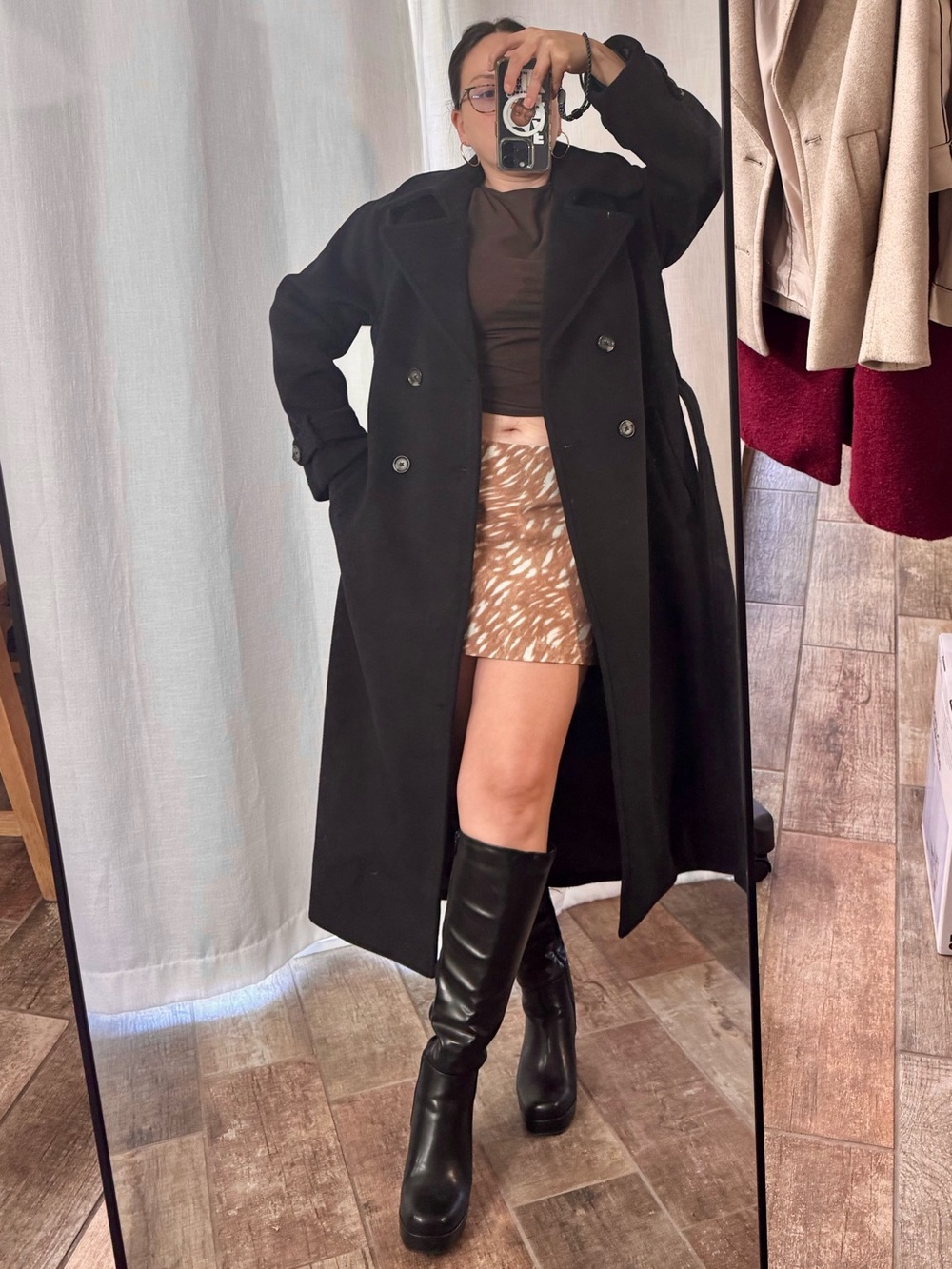 Abercrombie A&F Carrie Wool-Blend Trench Coat Black Medium Petite